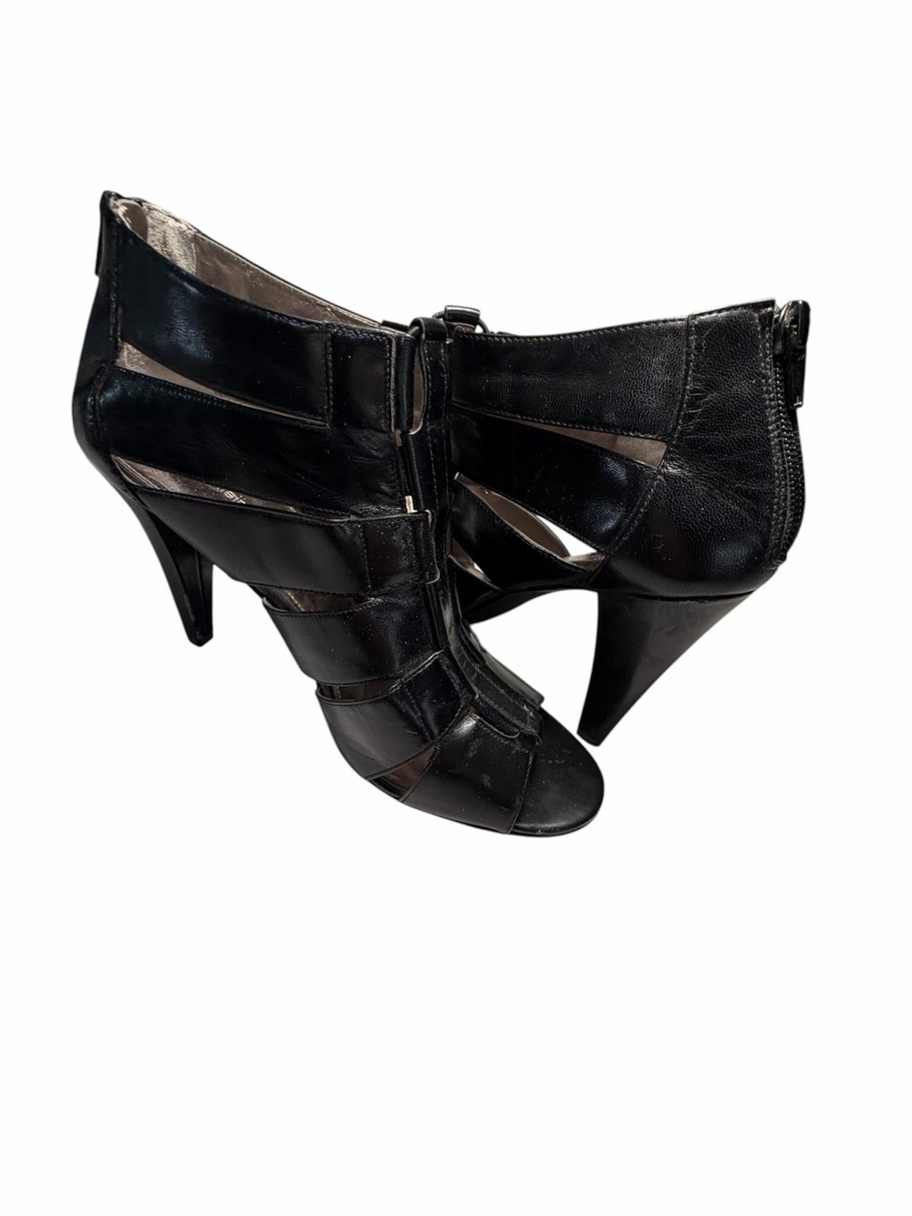 Calvin Klein Camin Black Strappy Peep-Toe High Cone Heel Booties Sz 11